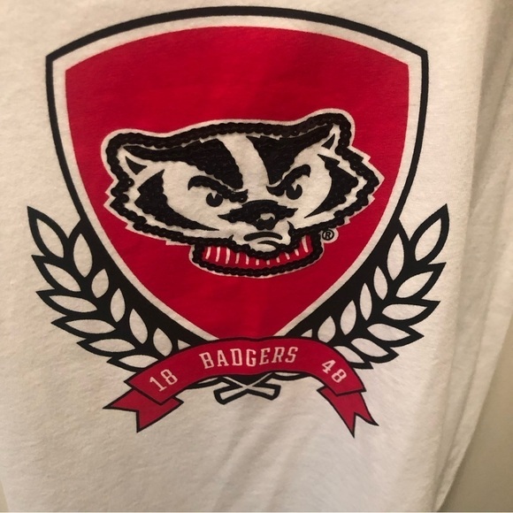 Pink VS Collegiate Collection WISCONSIN BADGERS White Crew Neck Tee Sz. M BLING - Picture 2 of 8